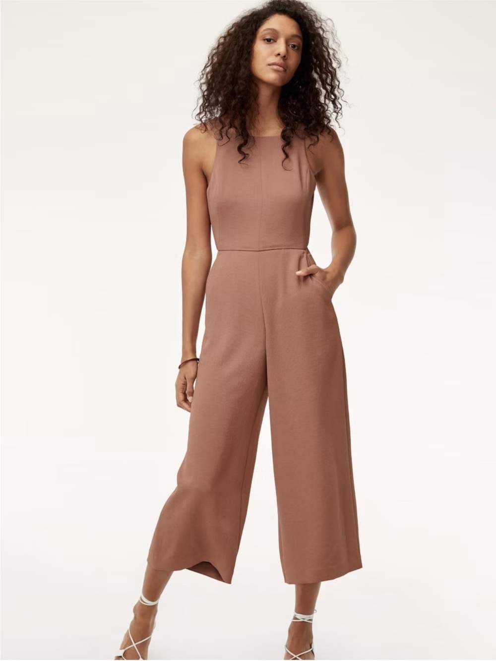 Aritzia Wilfred Ecoulement Tie-Back Wide Leg Jumpsuit in Nutmeg Sz 8 Fall Casual